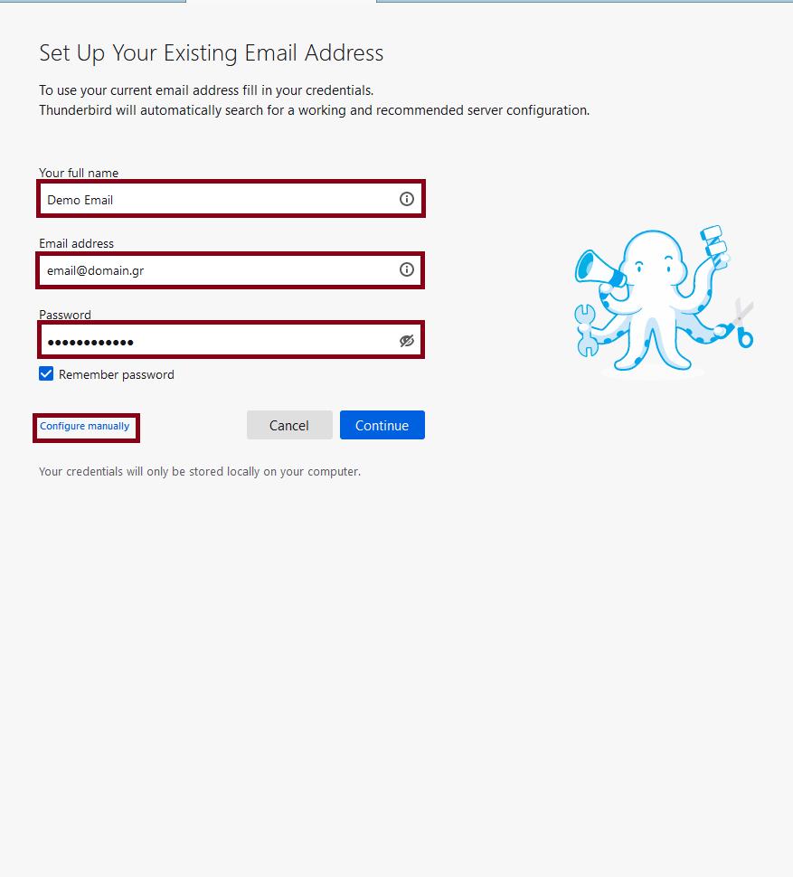 Thunderbird Screenshot Set Up Existing Email Address Tab
